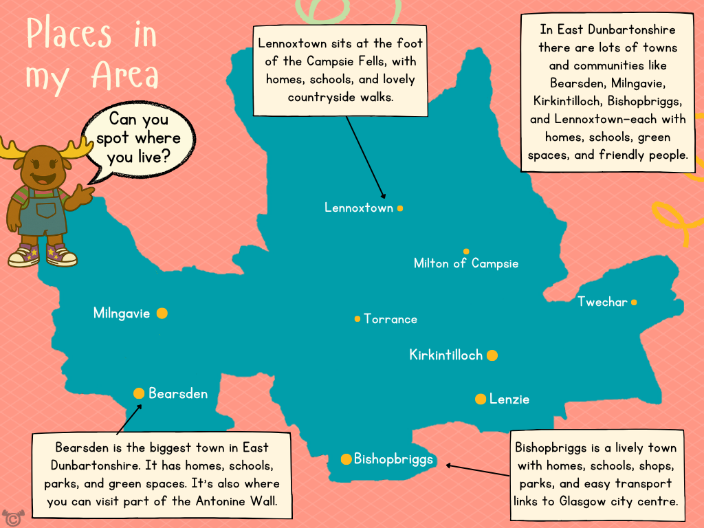 Map of East Dunbartonshire from My Area – East Dunbartonshire Social Studies pack, First Level