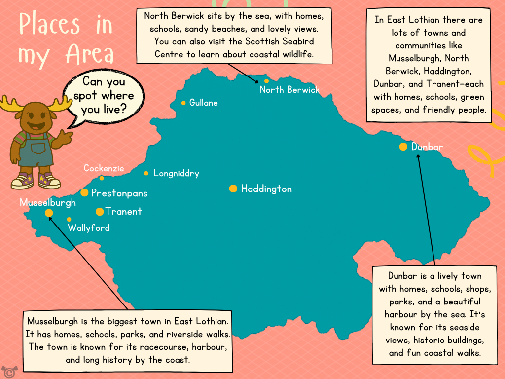Map of East Lothian from My Area – East Lothian Social Studies pack, First Level