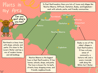 Map of East Renfrewshire from My Area – East Renfrewshire Social Studies pack, First Level