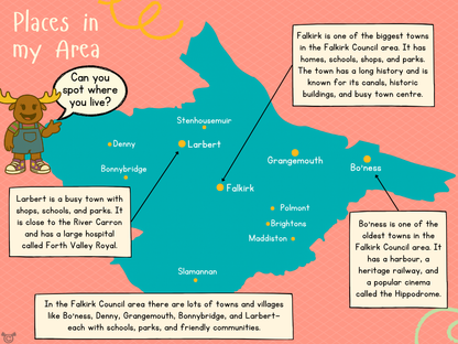 Map of Falkirk from My Area – Falkirk Social Studies pack, First Level