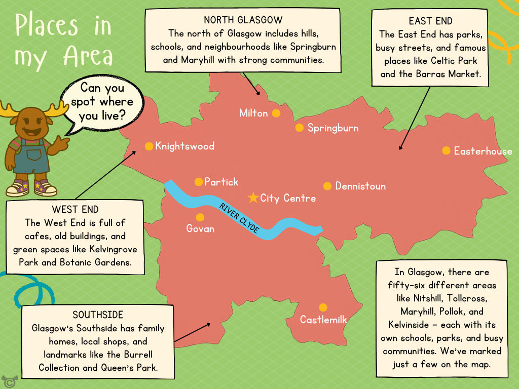 Map of Glasgow from My Area – North Lanarkshire Social Studies pack, First Level