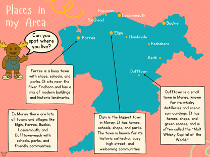 Map of Moray from My Area – Moray Social Studies pack, First Level