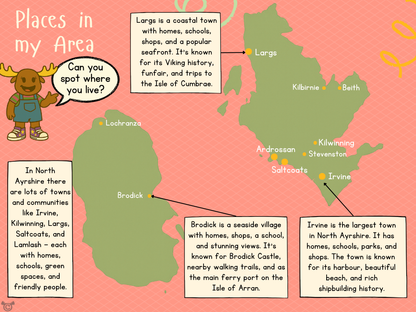 Map of North Ayrshire from My Area – North Ayrshire Social Studies pack, First Level