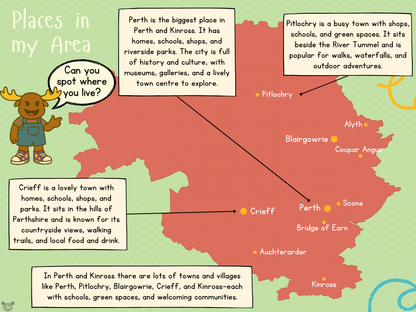 Map of Perth and Kinross from Perth and Kinross Social Studies pack, First Level