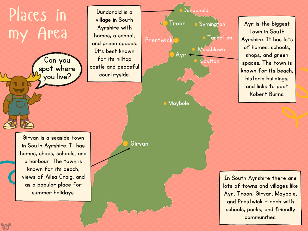 Map of South Ayrshire from My Area – South Ayrshire Social Studies pack, First Level