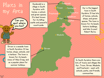 Map of South Ayrshire from My Area – South Ayrshire Social Studies pack, First Level