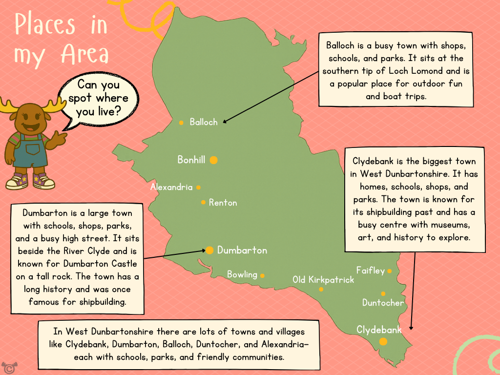 Map of West Dunbartonshire from My Area – West Dunbartonshire Social Studies pack, First Level