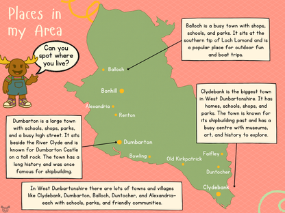 Map of West Dunbartonshire from My Area – West Dunbartonshire Social Studies pack, First Level