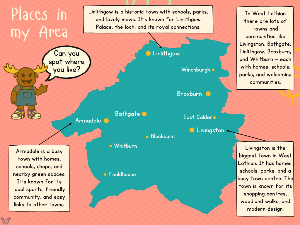 Map of West Lothian from My Area – West Lothian Social Studies pack, First Level