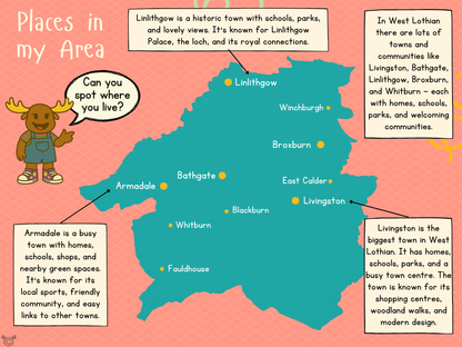 Map of West Lothian from My Area – West Lothian Social Studies pack, First Level