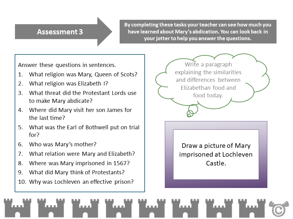 Assessment task from Mary, Queen of Scots Social Studies pack, Second Level