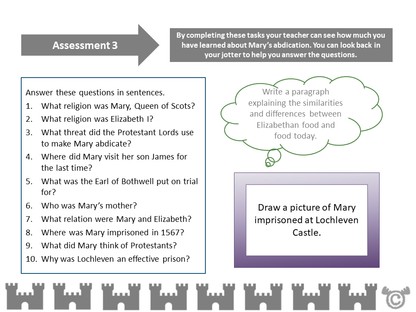 Assessment task from Mary, Queen of Scots Social Studies pack, Second Level