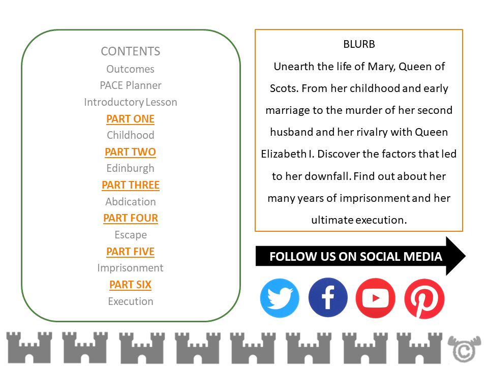 Contents page from Mary, Queen of Scots Social Studies pack at Second Level