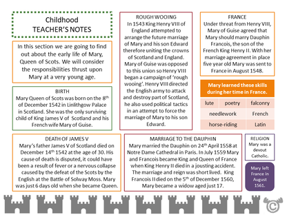 Teacher’s notes from Mary, Queen of Scots Social Studies pack, Second Level