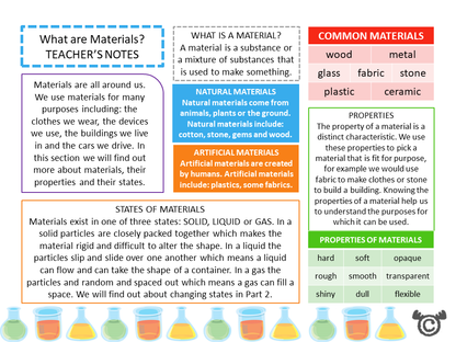 Teacher’s notes from Materials Science pack, Second Level