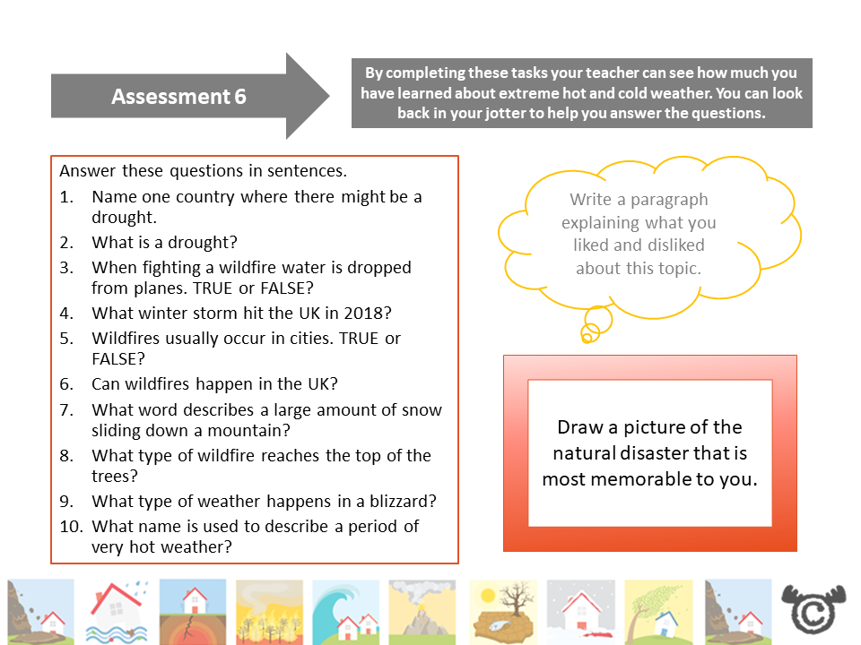 Assessment task from Natural Disasters Social Studies pack, Second Level