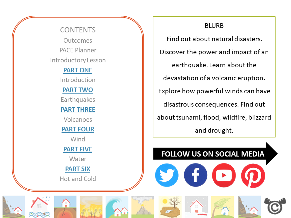 Contents page from Natural Disasters Social Studies pack at Second Level