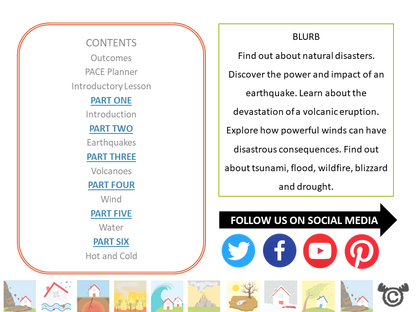 Contents page from Natural Disasters Social Studies pack at Second Level