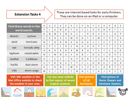 Extension tasks from Natural Disasters Social Studies pack, Second Level