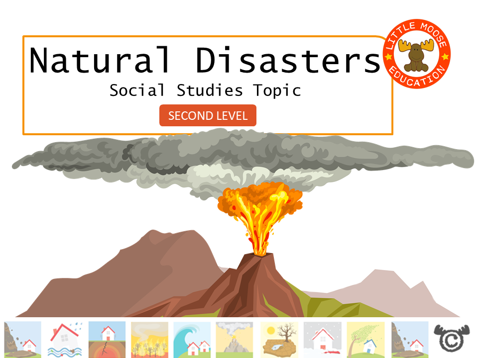 Natural Disasters digital topic pack front cover, Social Studies Second Level, Curriculum for Excellence