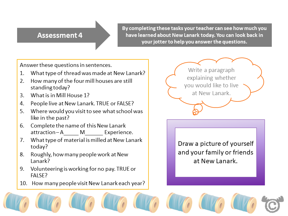 Assessment task from New Lanark Social Studies pack, First Level