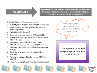 Assessment task from New Lanark Social Studies pack, First Level