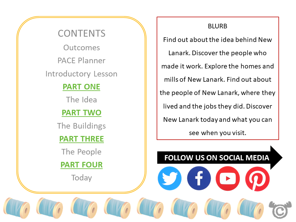 Contents page from New Lanark Social Studies pack at First Level