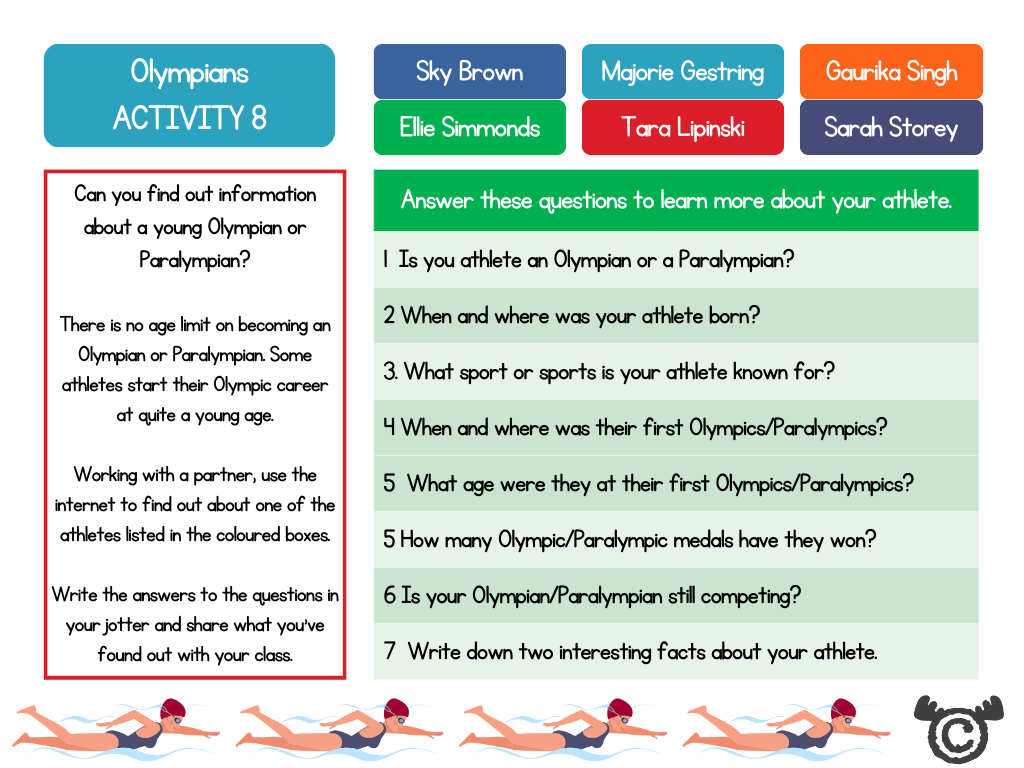 Research activity from Olympics Social Studies pack, Second Level