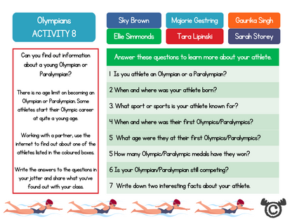 Research activity from Olympics Social Studies pack, Second Level