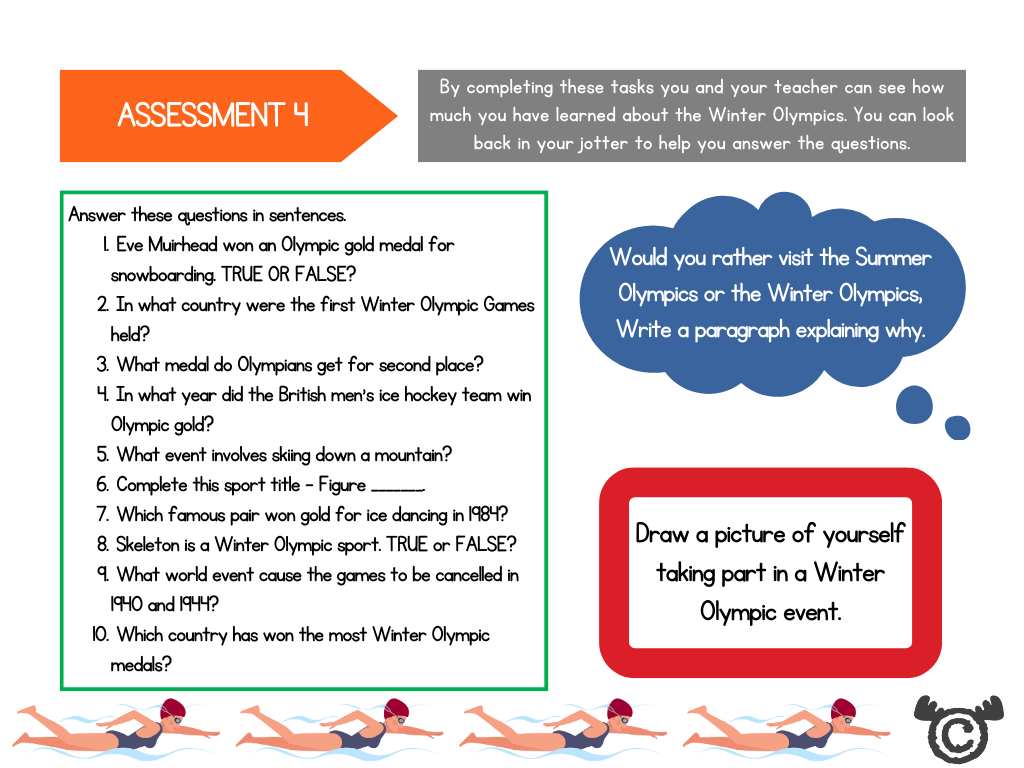 Assessment task from Olympics Social Studies pack, Second Level