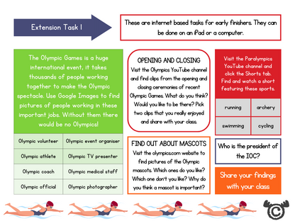 Extension tasks from Olympics Social Studies pack, Second Level