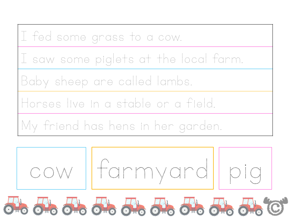 Handwriting activity from On the Farm Social Studies pack, Early Level