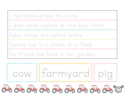 Handwriting activity from On the Farm Social Studies pack, Early Level