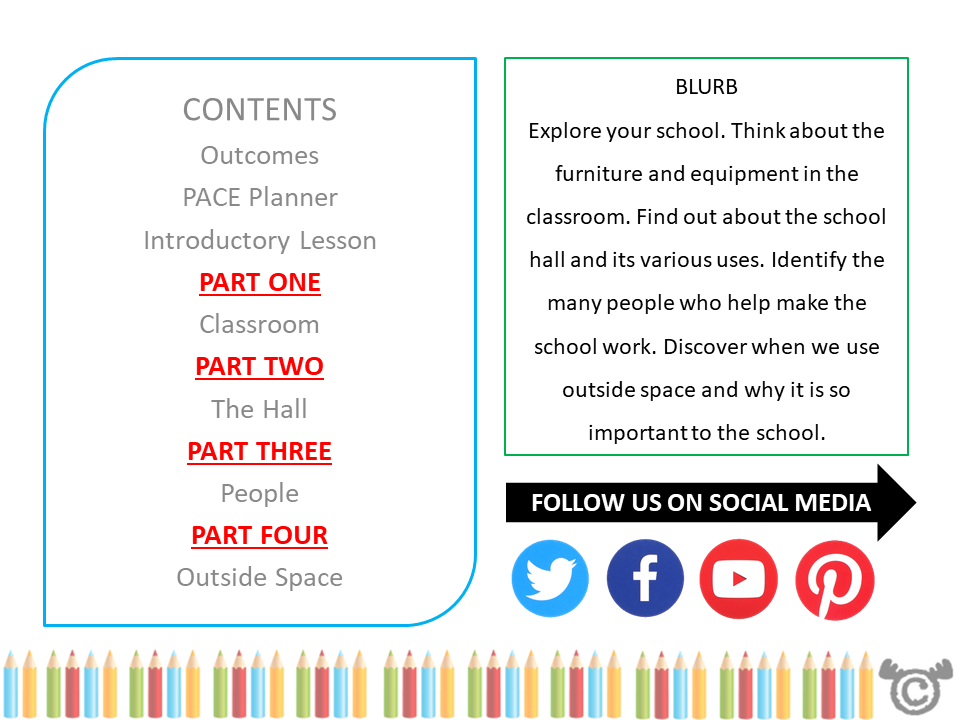 Contents page from Our School Social Studies pack at Early Level