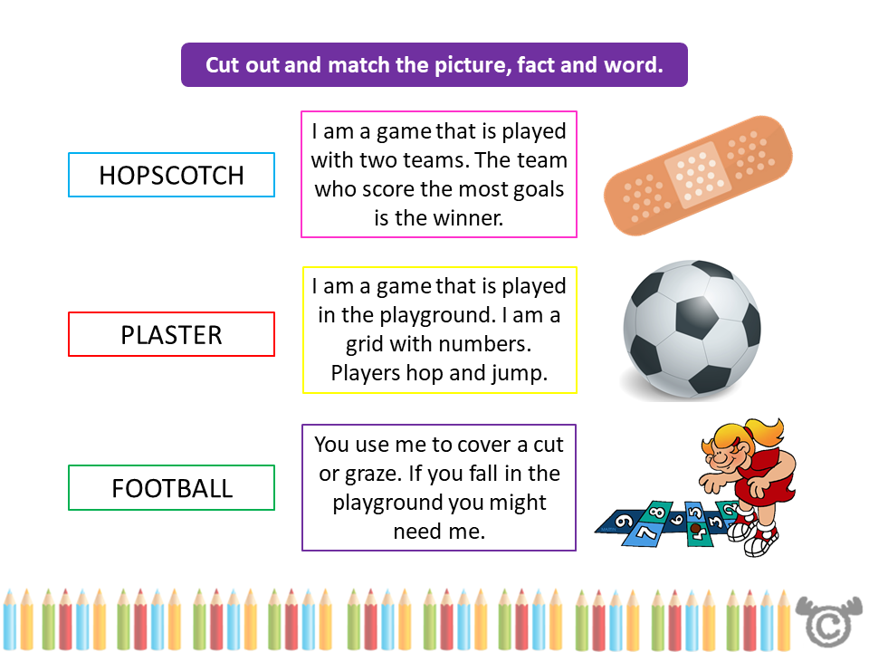 Matching activity from Children in the Past Social Studies pack, Early Level