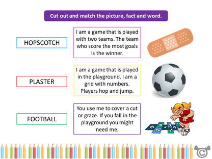 Matching activity from Children in the Past Social Studies pack, Early Level