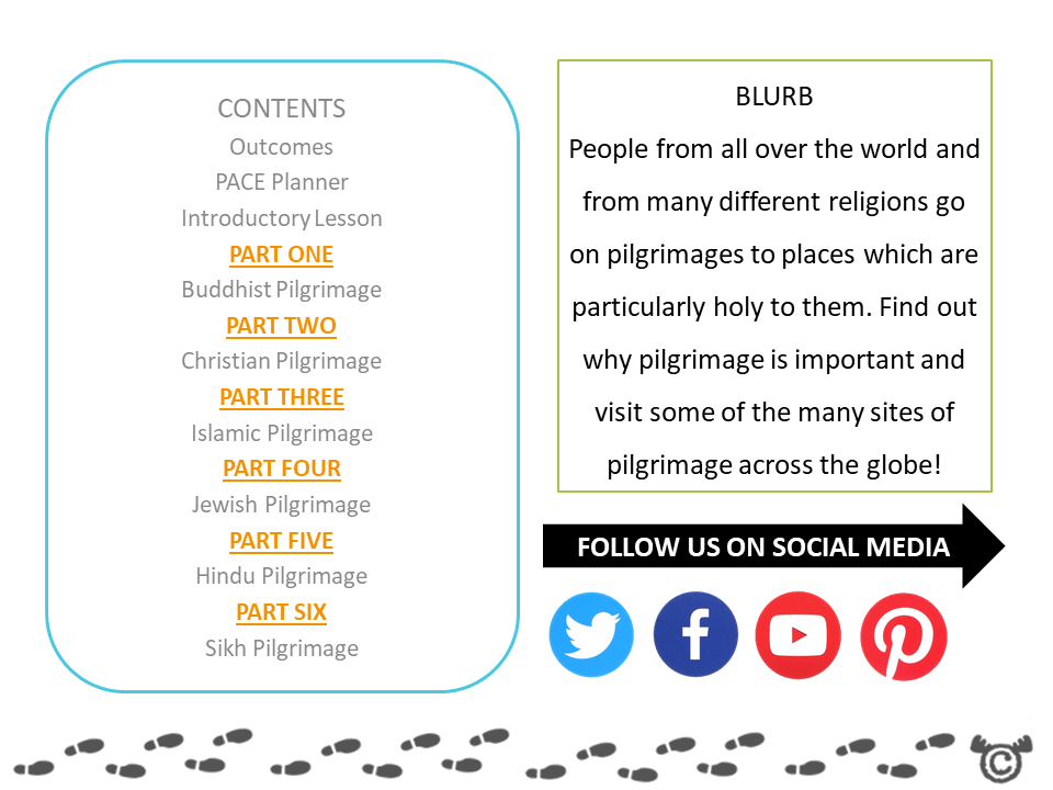 Contents page from Pilgrimage RME pack at Second Level