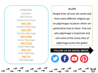 Contents page from Pilgrimage RME pack at Second Level
