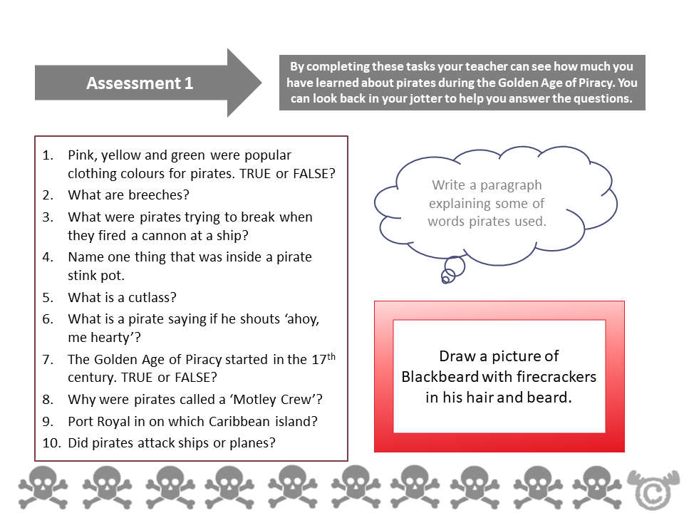 Assessment task from Pirates Social Studies pack, First Level