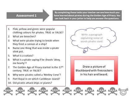 Assessment task from Pirates Social Studies pack, First Level
