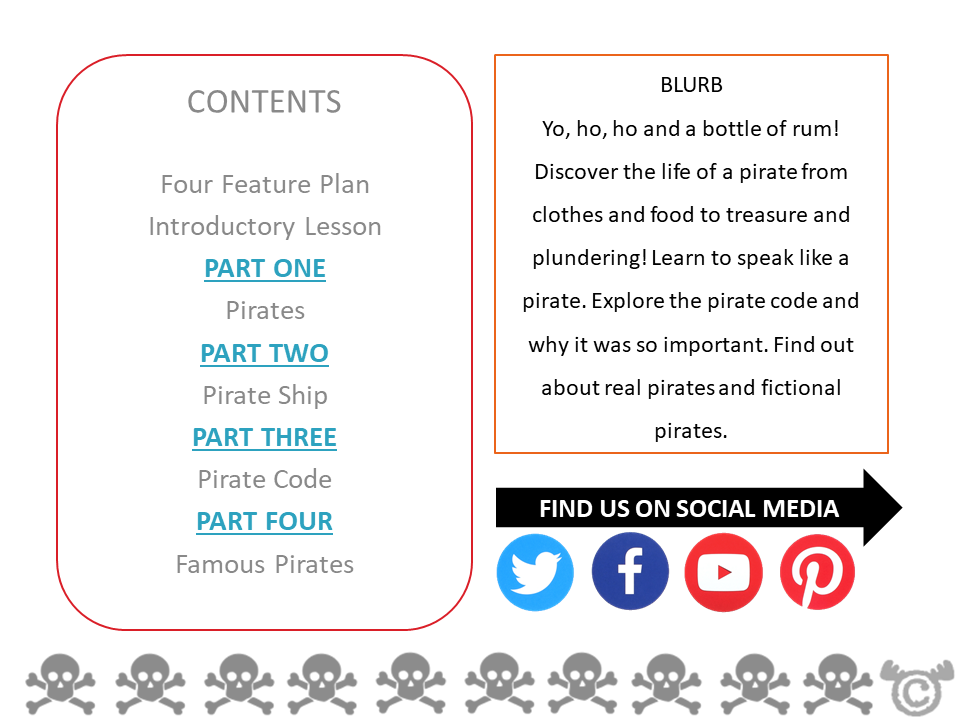 Contents page from Pirates Social Studies pack at First Level