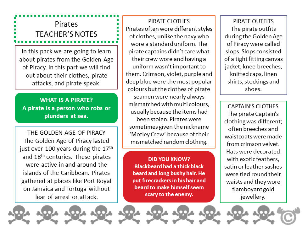 Teacher’s notes from Pirates Social Studies pack, First Level