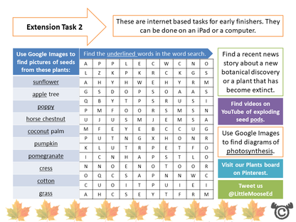 Extension tasks from Plants Science pack, Second Level
