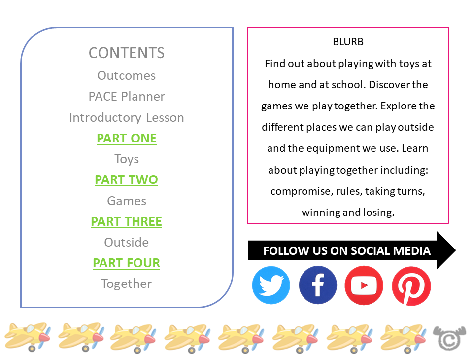 Contents page from Playing Social Studies pack at Early Level