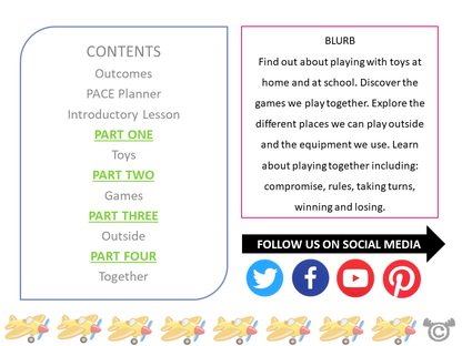 Contents page from Playing Social Studies pack at Early Level