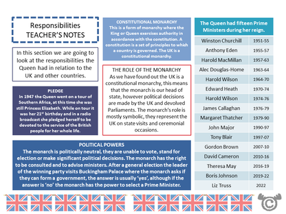 Teacher’s notes from Queen Elizabeth II Social Studies pack, First Level
