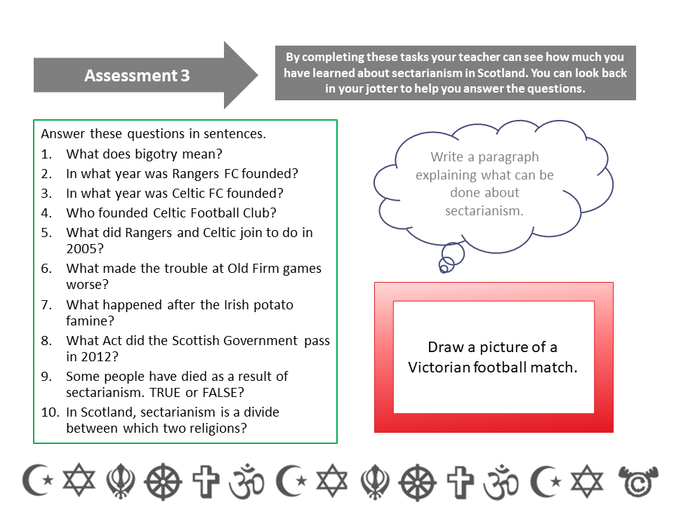 Assessment from Religion in Scotland RME pack, Second Level