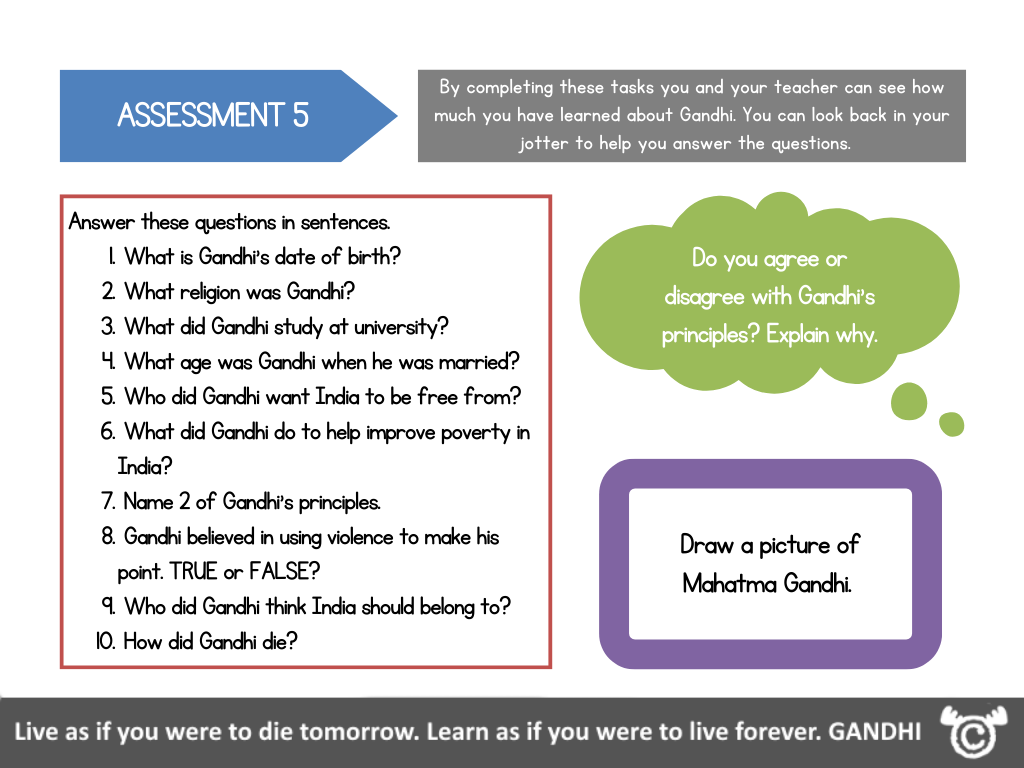 Assessment task from Religious Leaders RME pack, Second Level