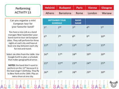 Problem solving activity from Rock Band Social Studies pack, Second Level