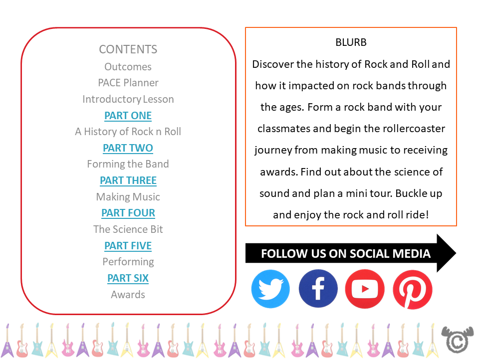 Contents page from Rock Band Social Studies pack at Second Level